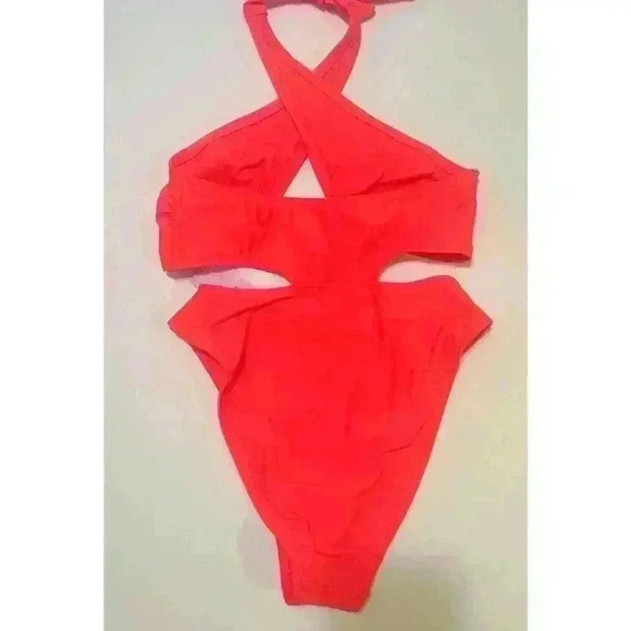 Wild Fable Cross Front Halter One Piece Swimsuit Coral NWT Size XS - Picture 5 of 6